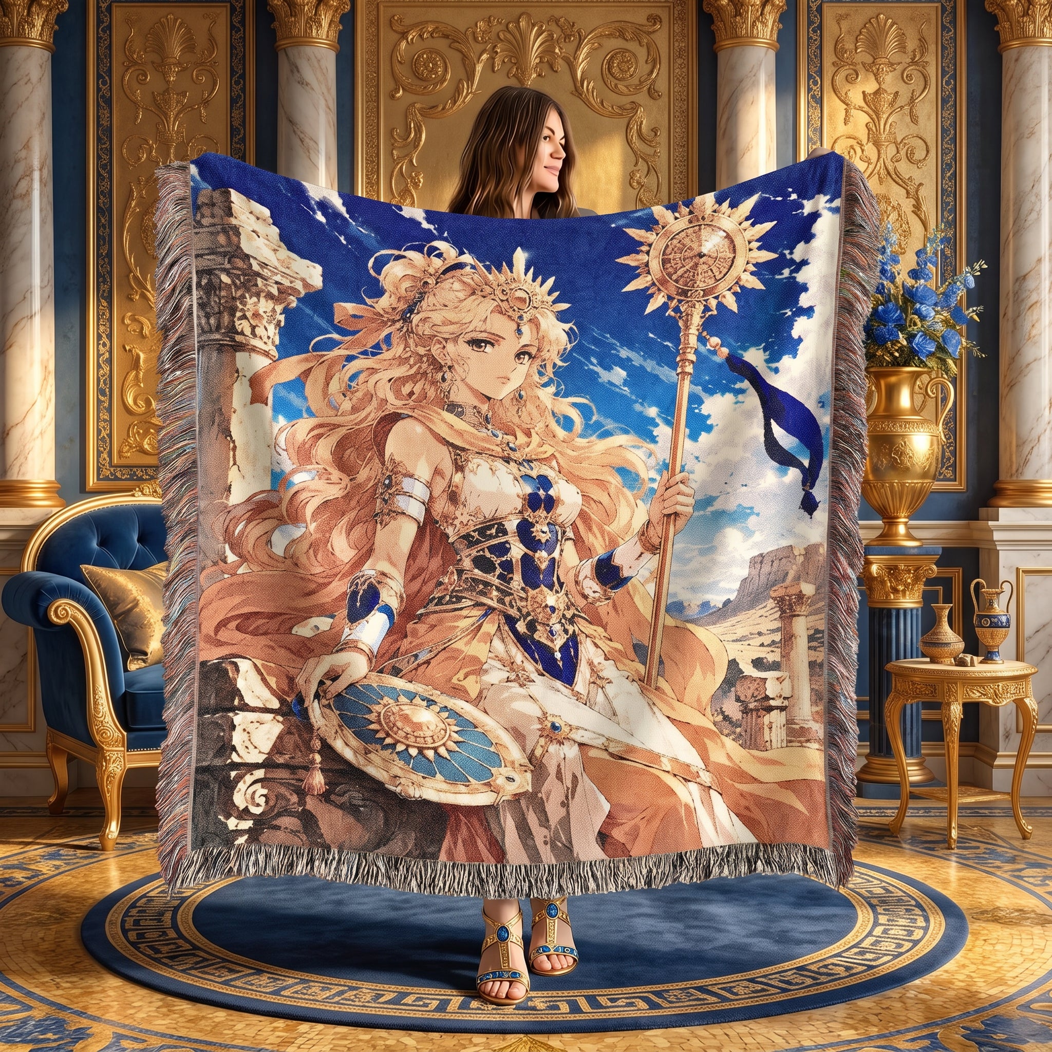 Anime Warrior Princess Woven Blanket – Celestial Sun Fantasy Throw