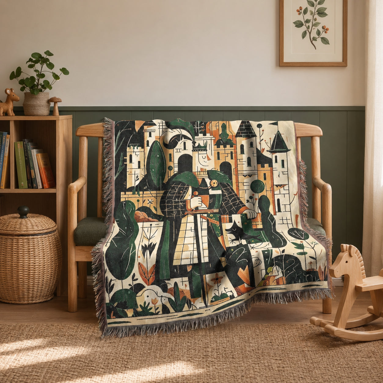Kids Medieval Knight Woven Blanket – Storybook Castle Adventure Throw