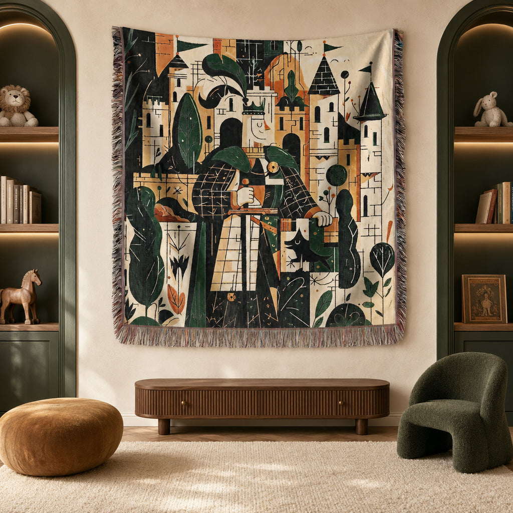Kids Medieval Knight Woven Blanket – Storybook Castle Adventure Throw