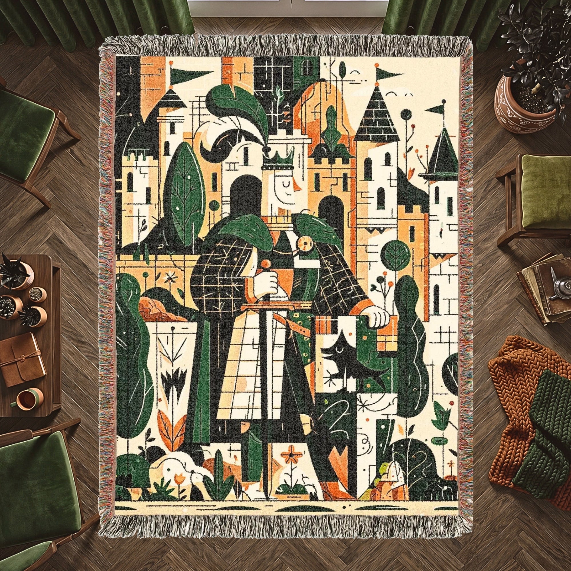 Kids Medieval Knight Woven Blanket – Storybook Castle Adventure Throw