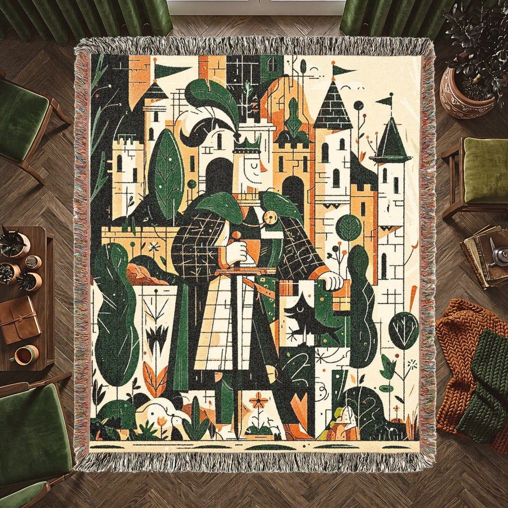 Kids Medieval Knight Woven Blanket – Storybook Castle Adventure Throw