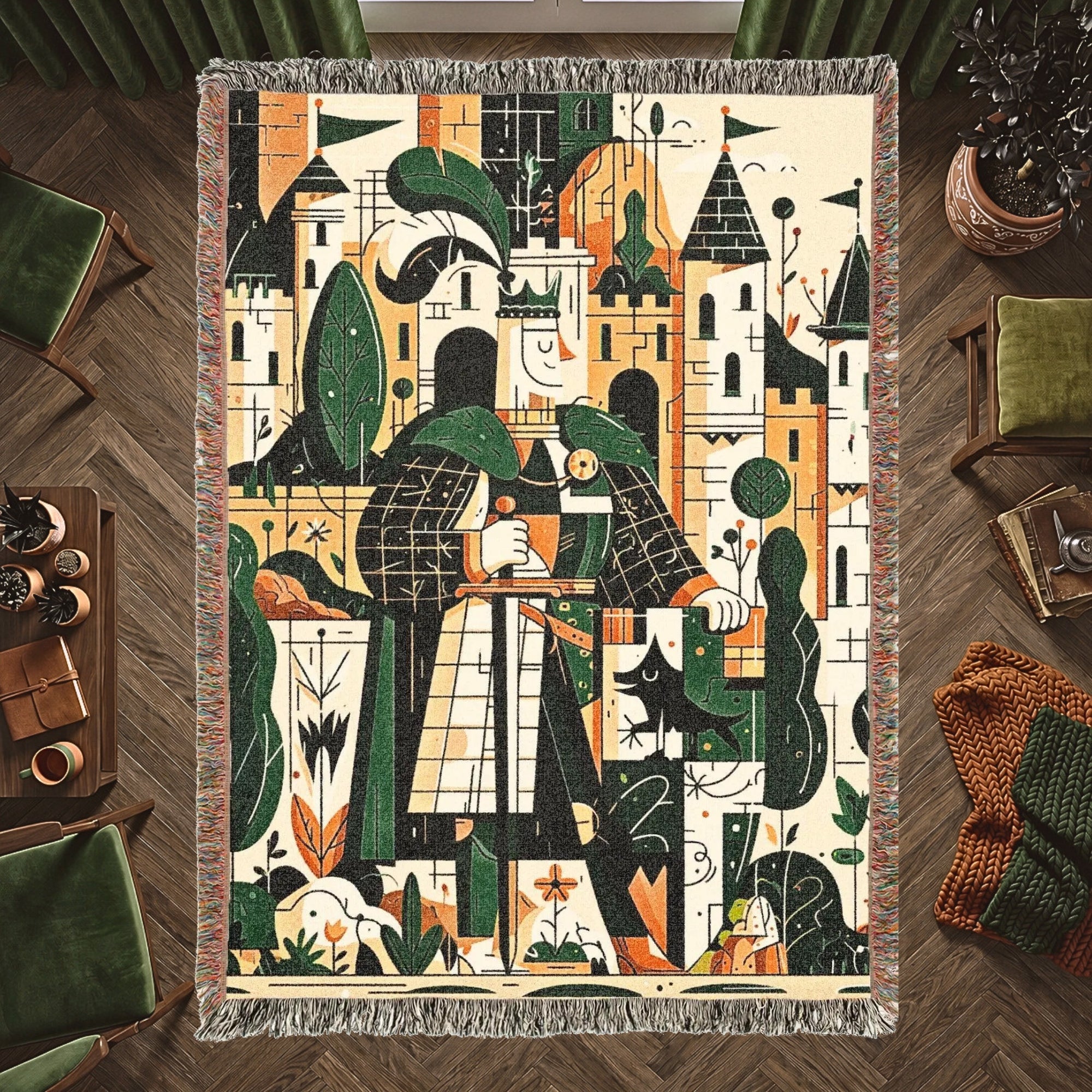 Kids Medieval Knight Woven Blanket – Storybook Castle Adventure Throw