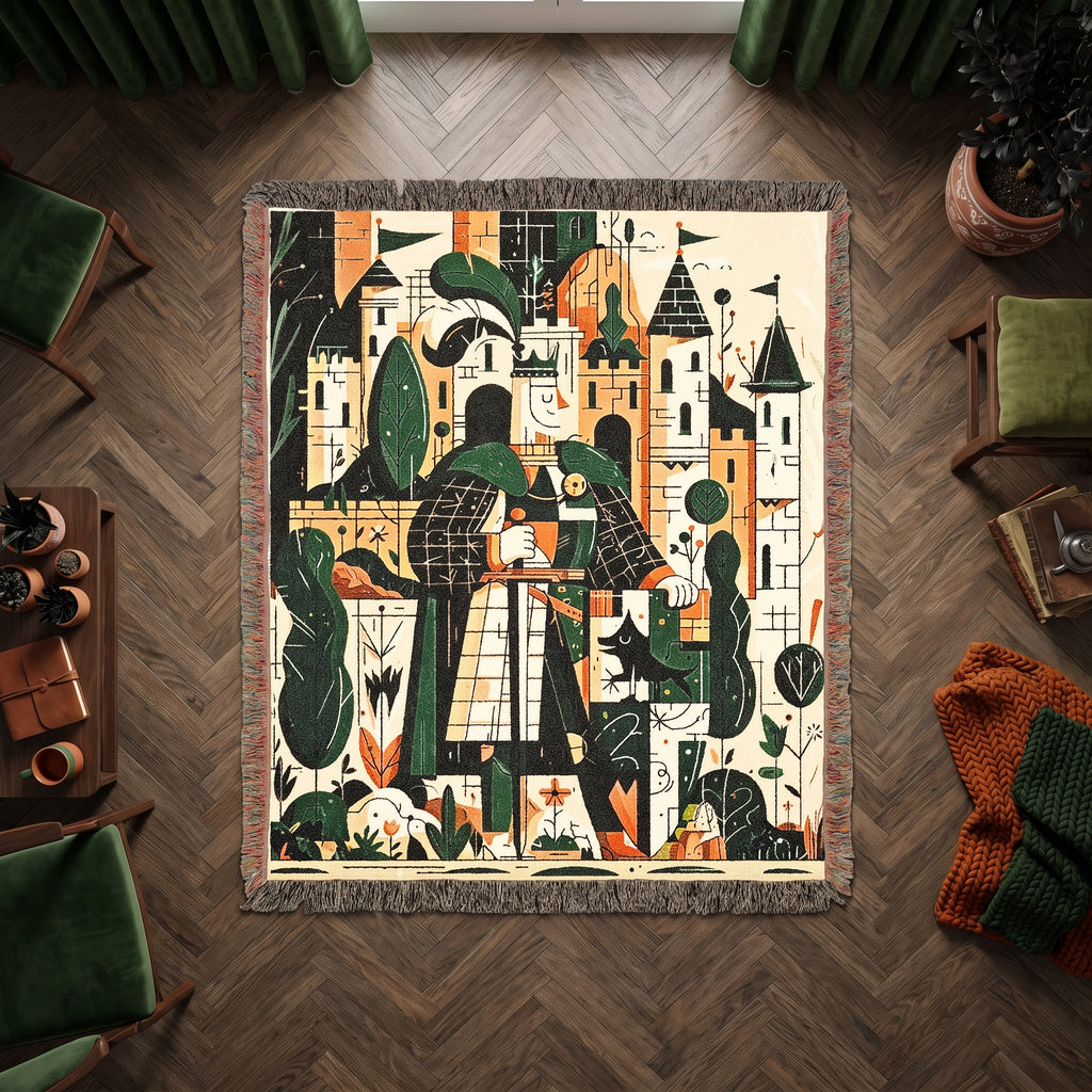 Kids Medieval Knight Woven Blanket – Storybook Castle Adventure Throw