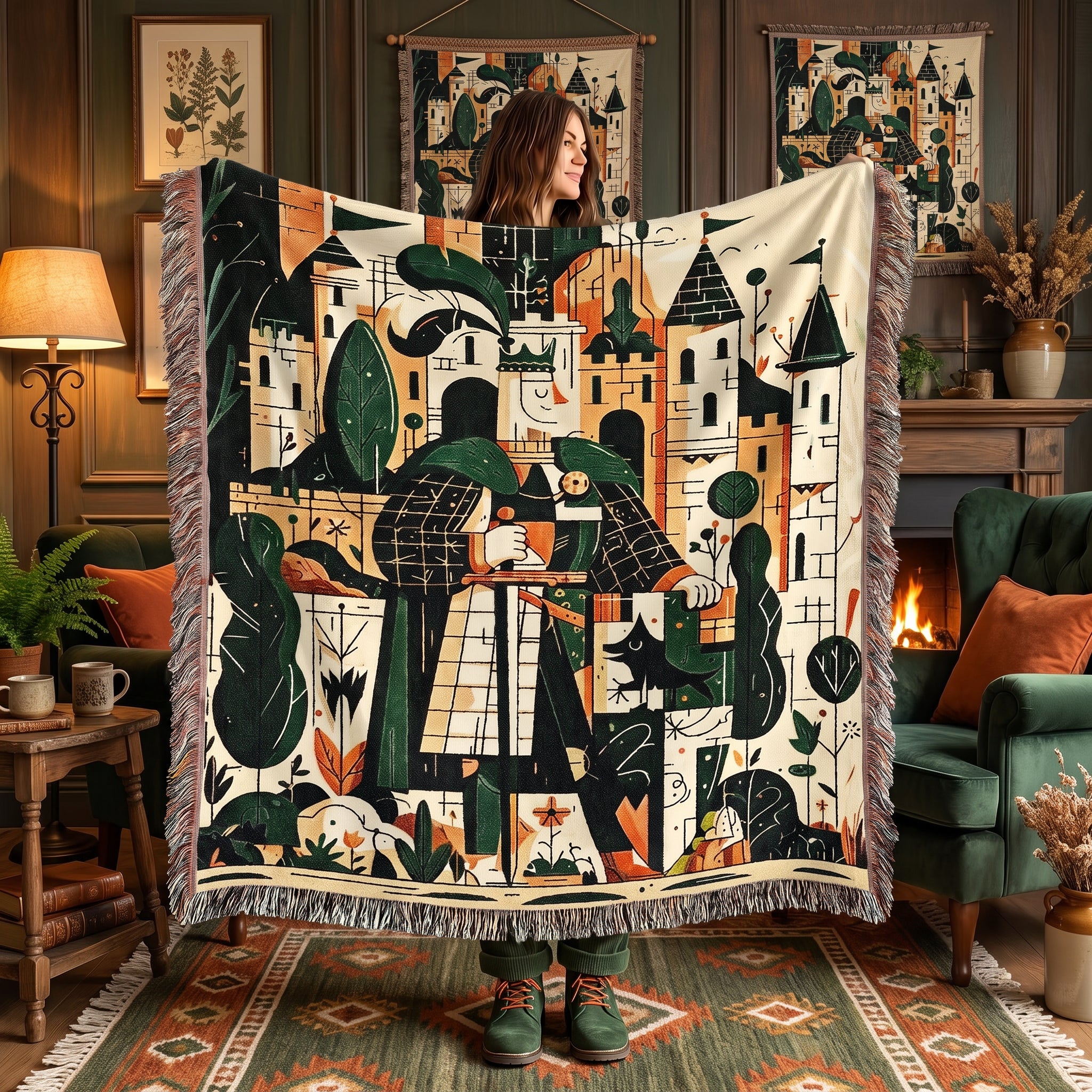 Kids Medieval Knight Woven Blanket – Storybook Castle Adventure Throw