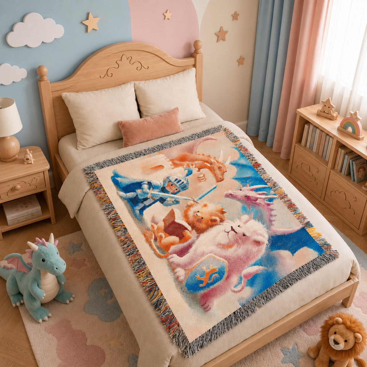 Kids Knight and Animal Friends Woven Blanket – Storybook Fantasy Throw