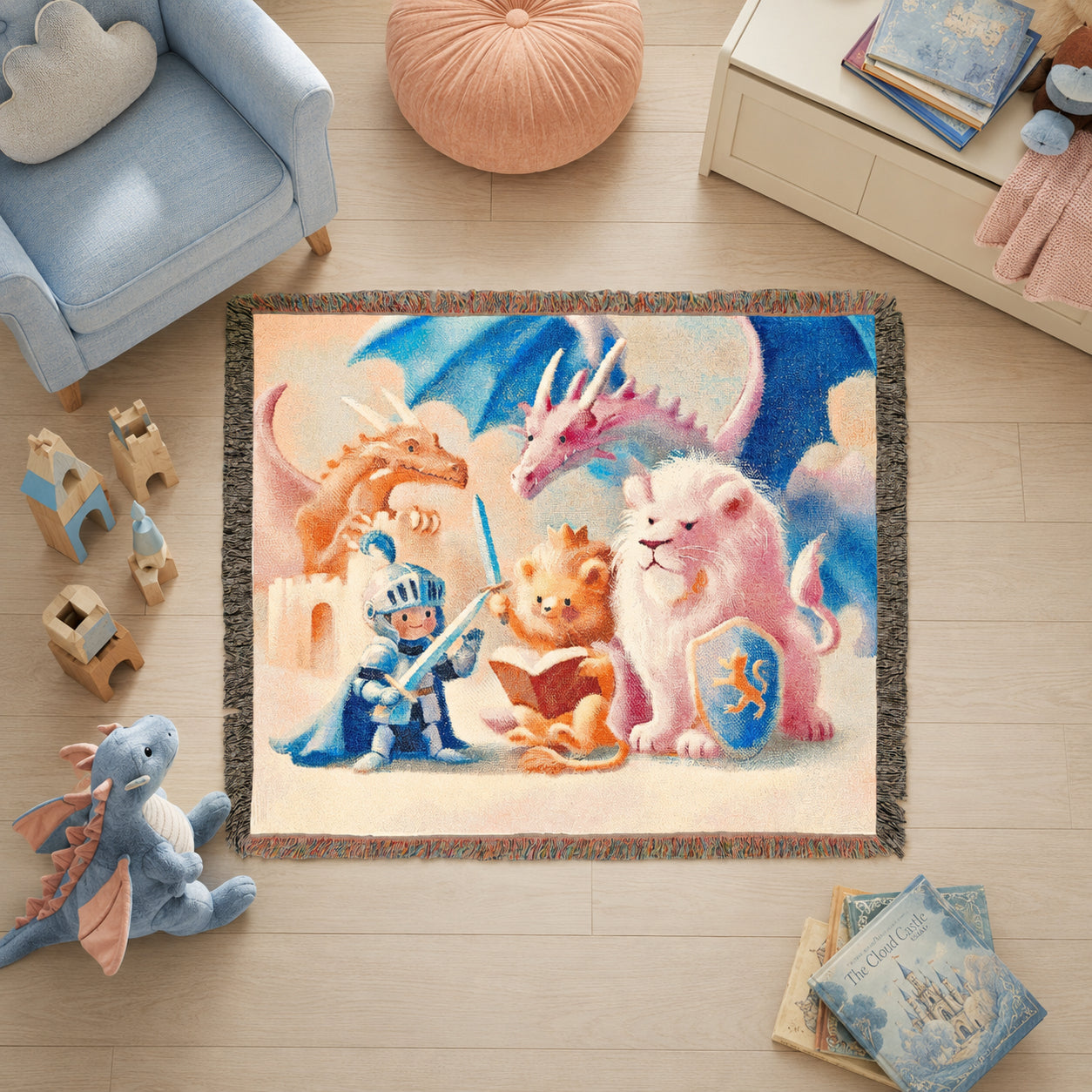 Kids Knight and Animal Friends Woven Blanket – Storybook Fantasy Throw