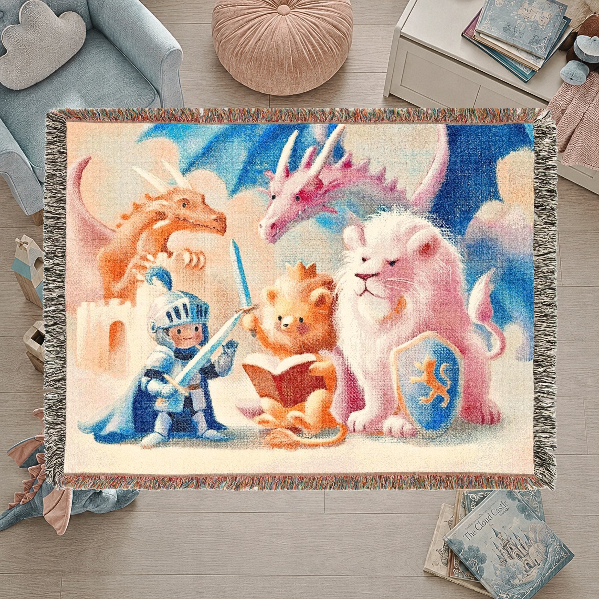 Kids Knight and Animal Friends Woven Blanket – Storybook Fantasy Throw