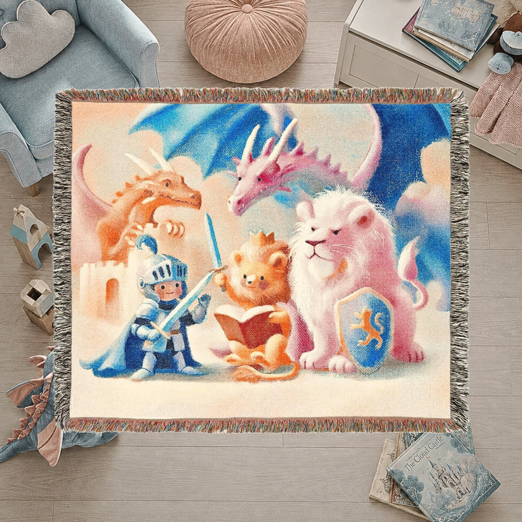 Kids Knight and Animal Friends Woven Blanket – Storybook Fantasy Throw