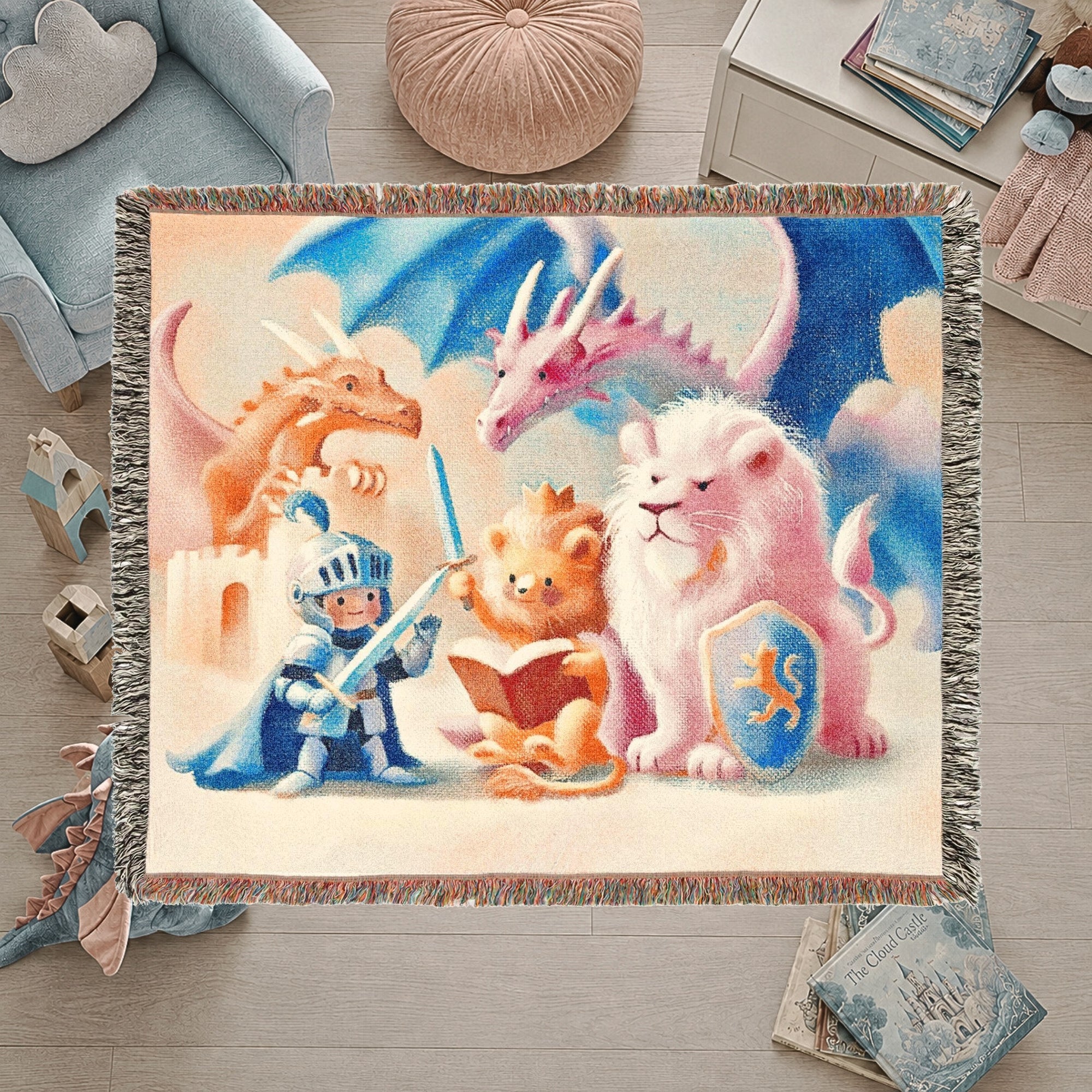 Kids Knight and Animal Friends Woven Blanket – Storybook Fantasy Throw