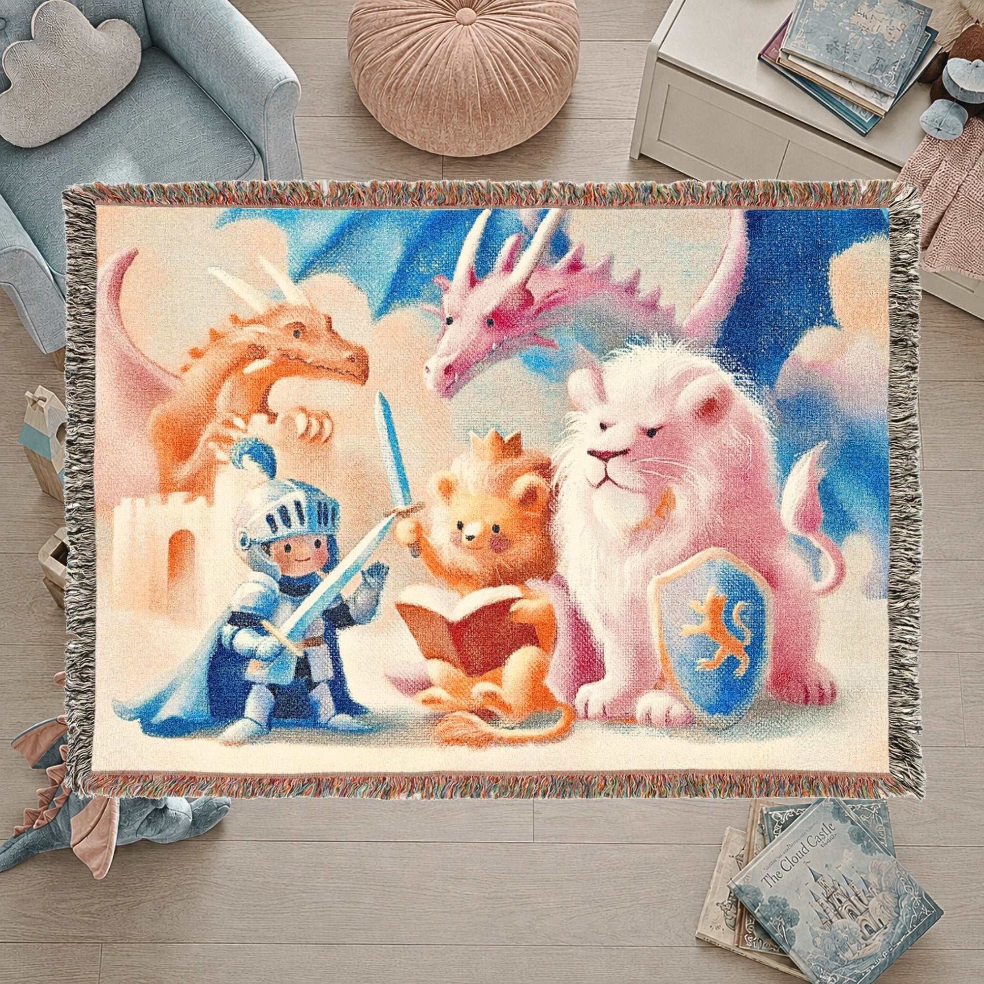 Kids Knight and Animal Friends Woven Blanket – Storybook Fantasy Throw