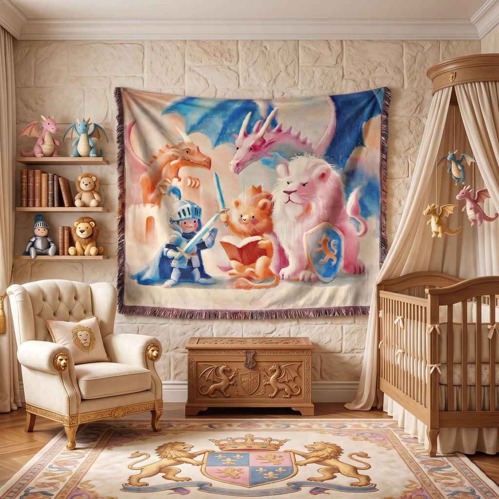 Kids Knight and Animal Friends Woven Blanket – Storybook Fantasy Throw