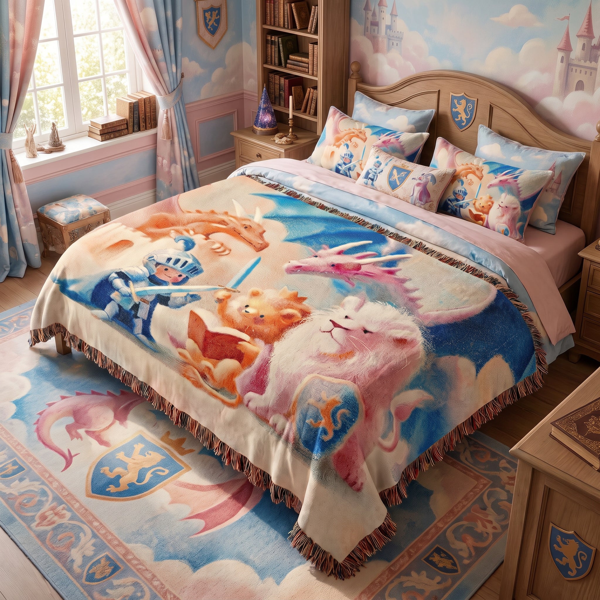Kids Knight and Animal Friends Woven Blanket – Storybook Fantasy Throw