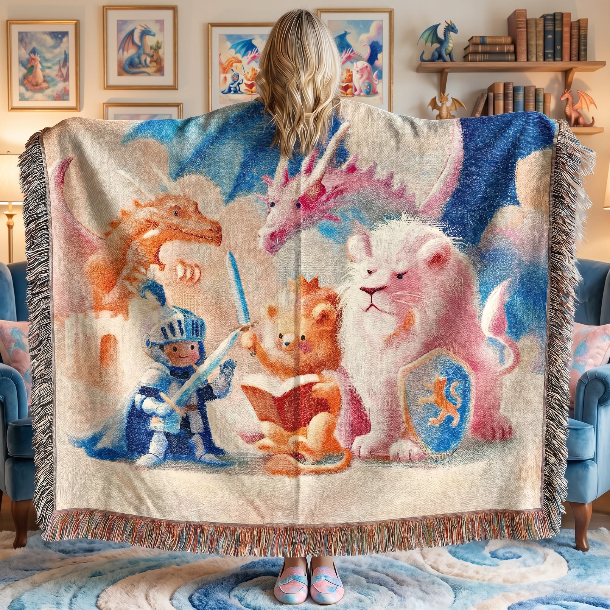 Kids Knight and Animal Friends Woven Blanket – Storybook Fantasy Throw