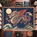 Moonlit Dragon Woven Blanket – Asian Fantasy Tapestry Throw