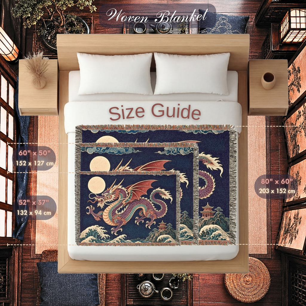 Moonlit Dragon Woven Blanket – Asian Fantasy Tapestry Throw