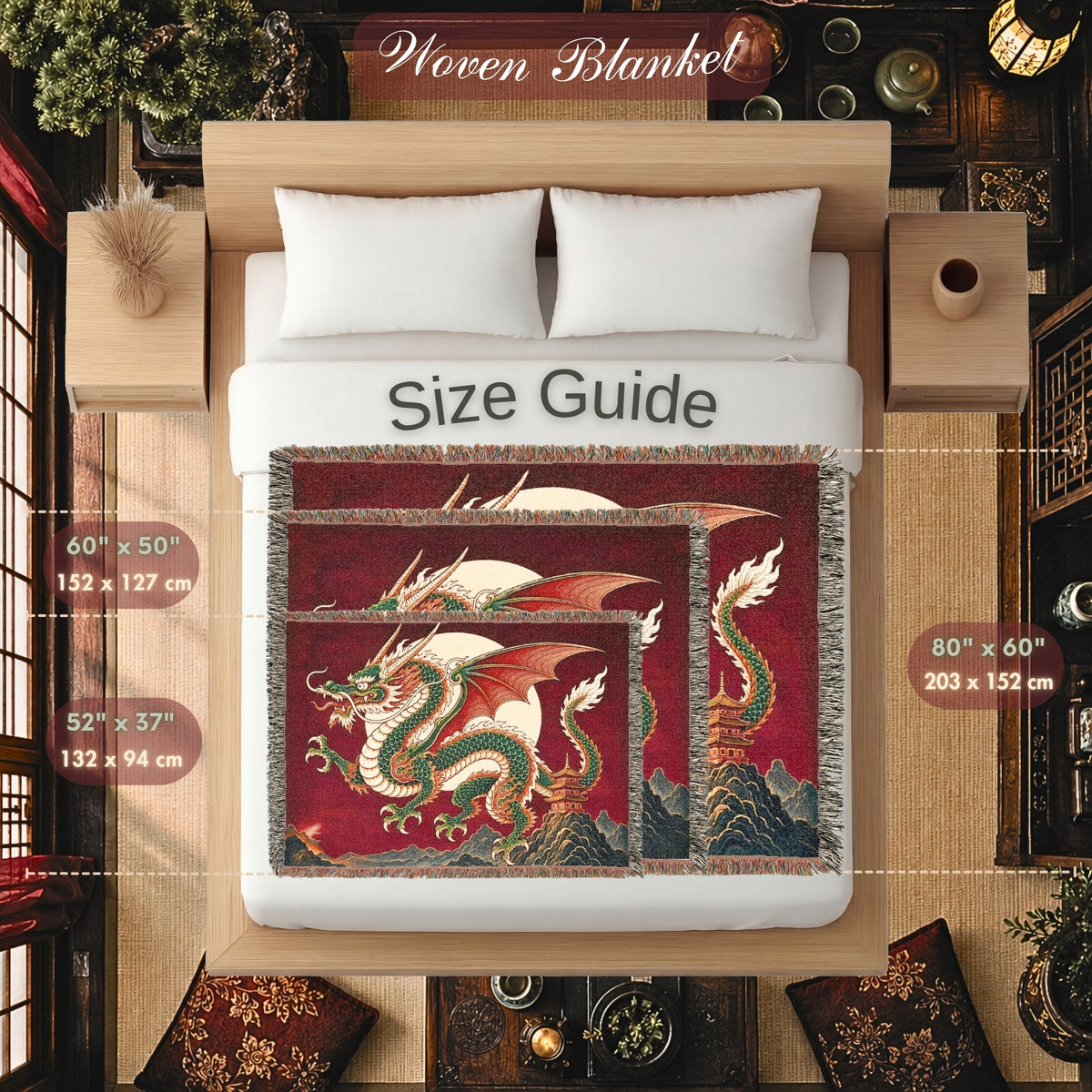 Jade Moon Dragon Woven Blanket – Asian Fantasy Tapestry Throw