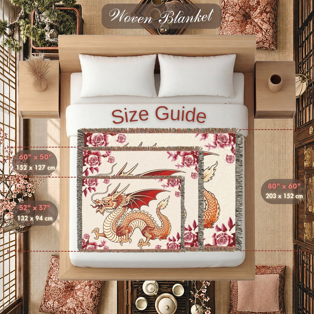 Rose Garden Dragon Woven Blanket – Floral Fantasy Tapestry Throw