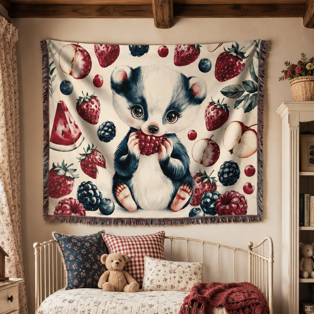 Sweet Berry Skunk Woven Cotton Blanket