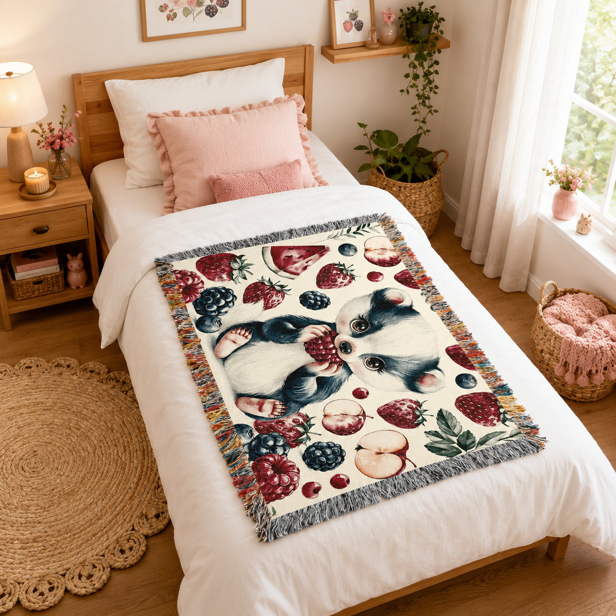 Sweet Berry Skunk Woven Cotton Blanket