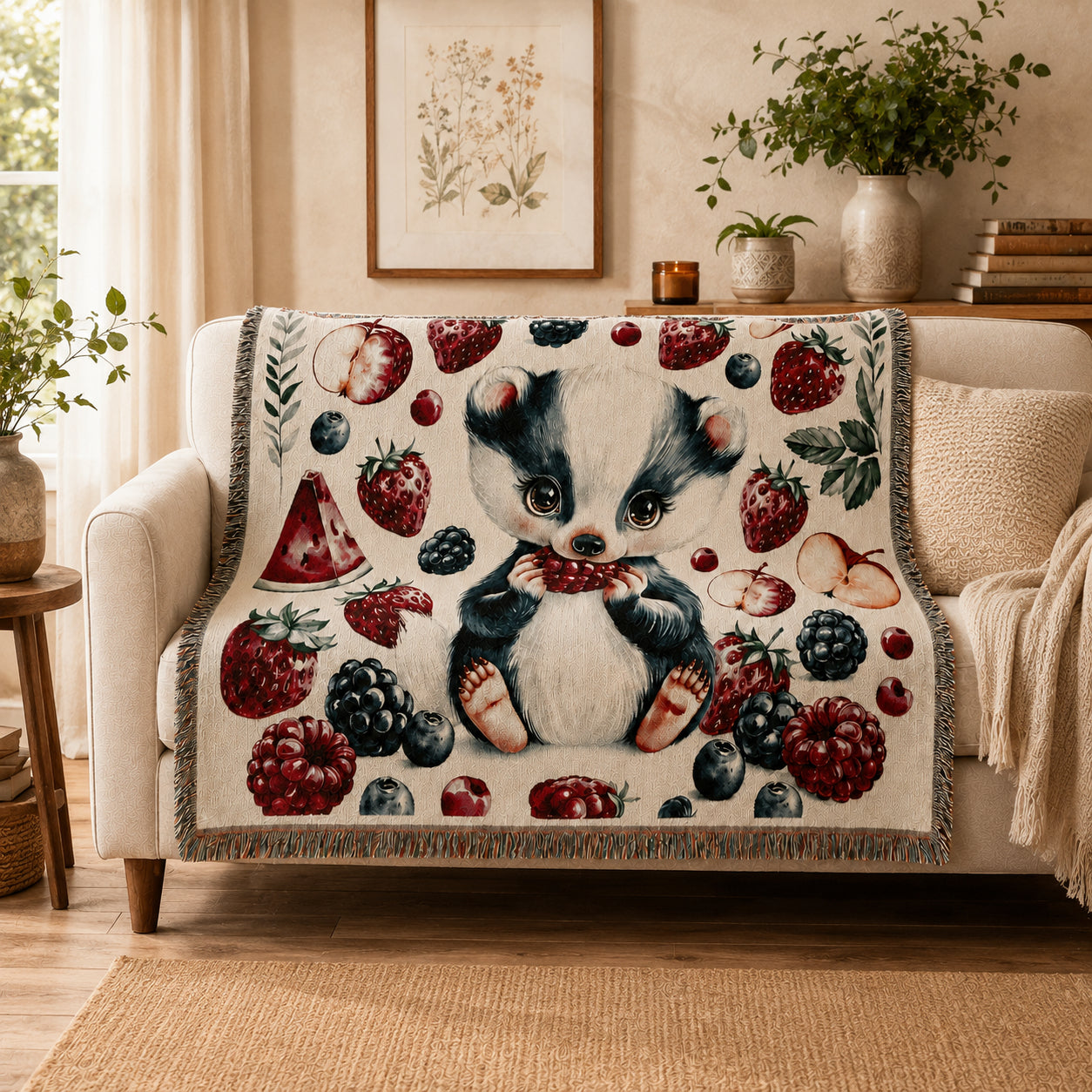 Sweet Berry Skunk Woven Cotton Blanket