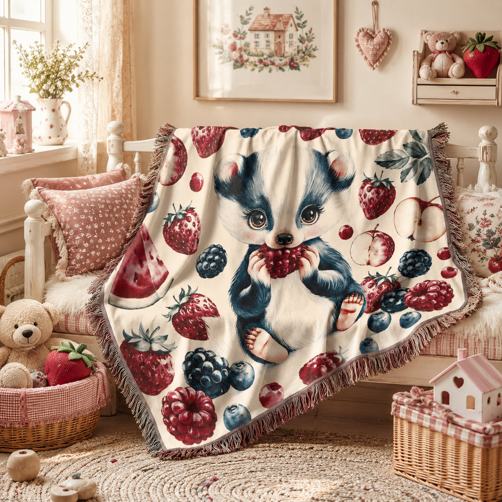 Sweet Berry Skunk Woven Cotton Blanket