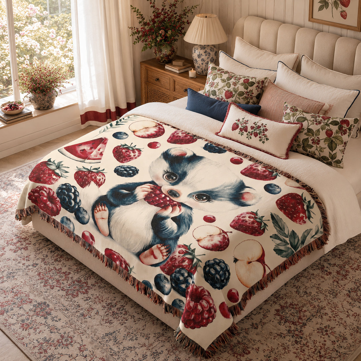 Sweet Berry Skunk Woven Cotton Blanket