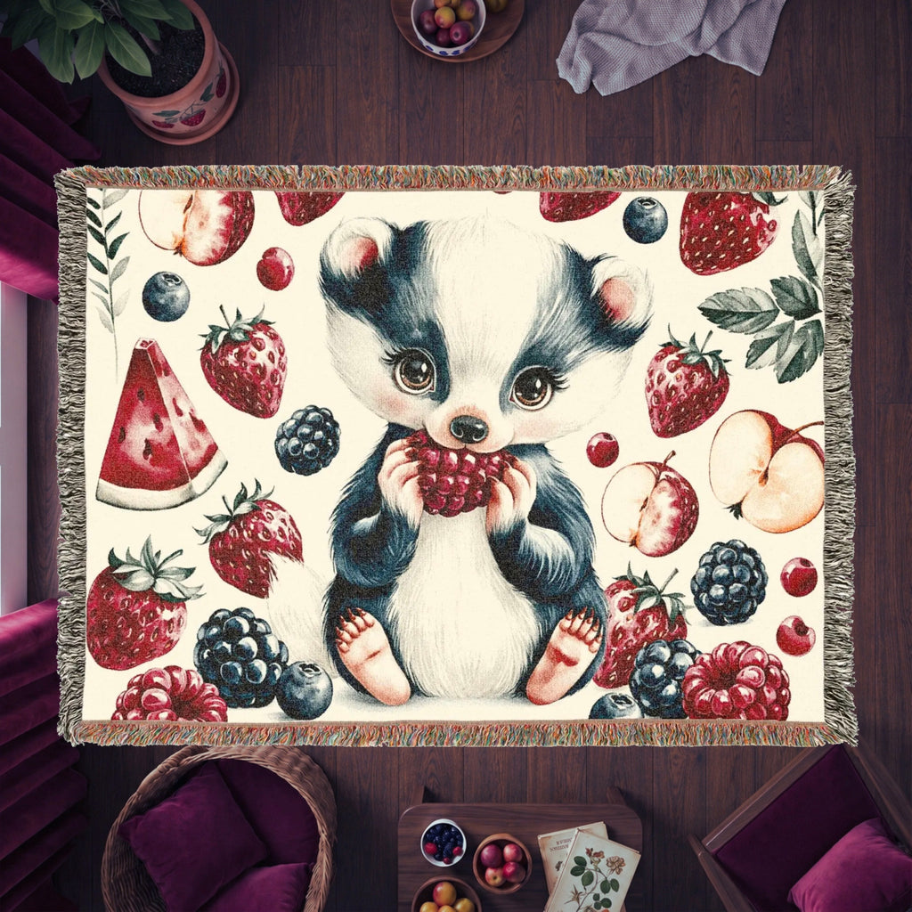 Sweet Berry Skunk Woven Cotton Blanket