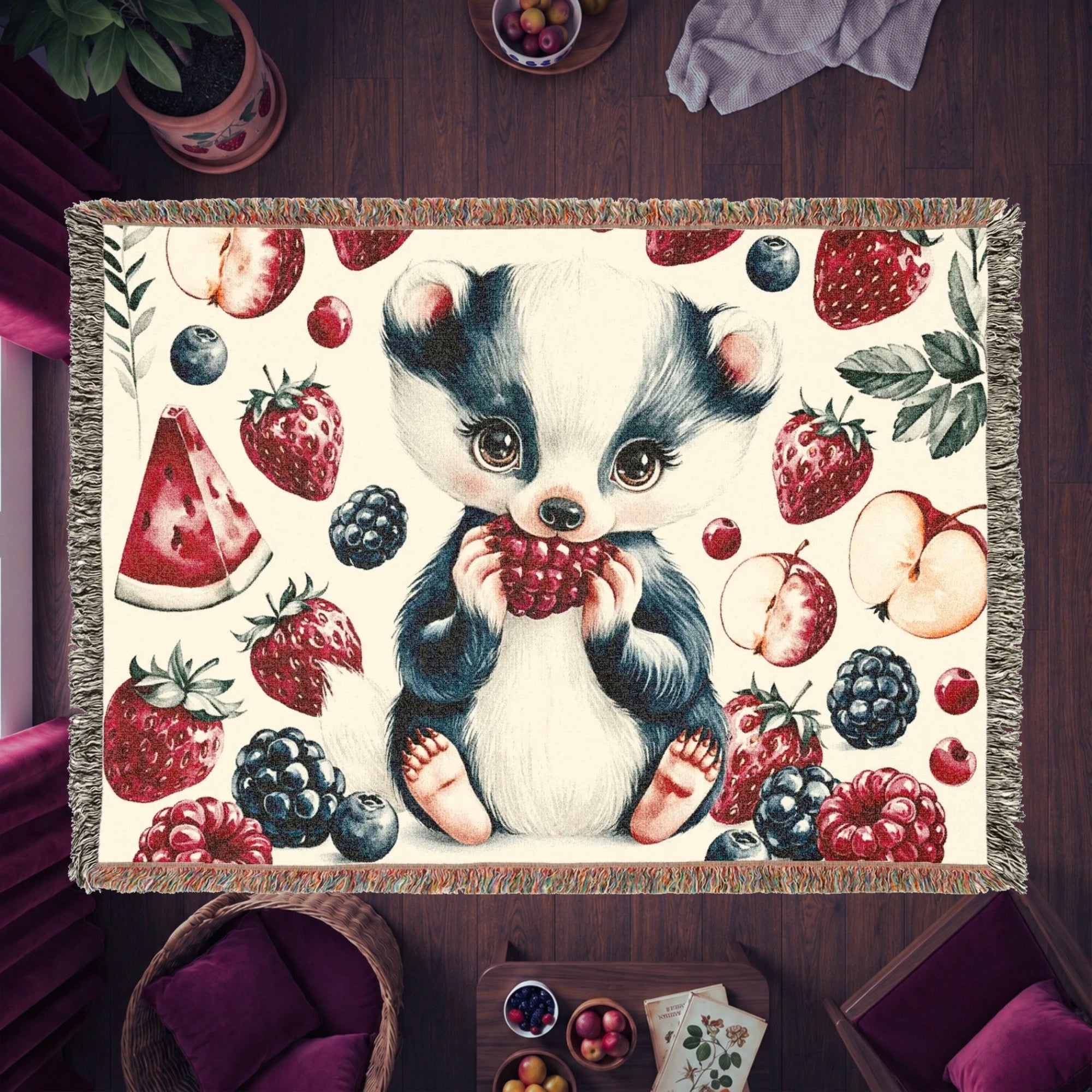 Sweet Berry Skunk Woven Cotton Blanket