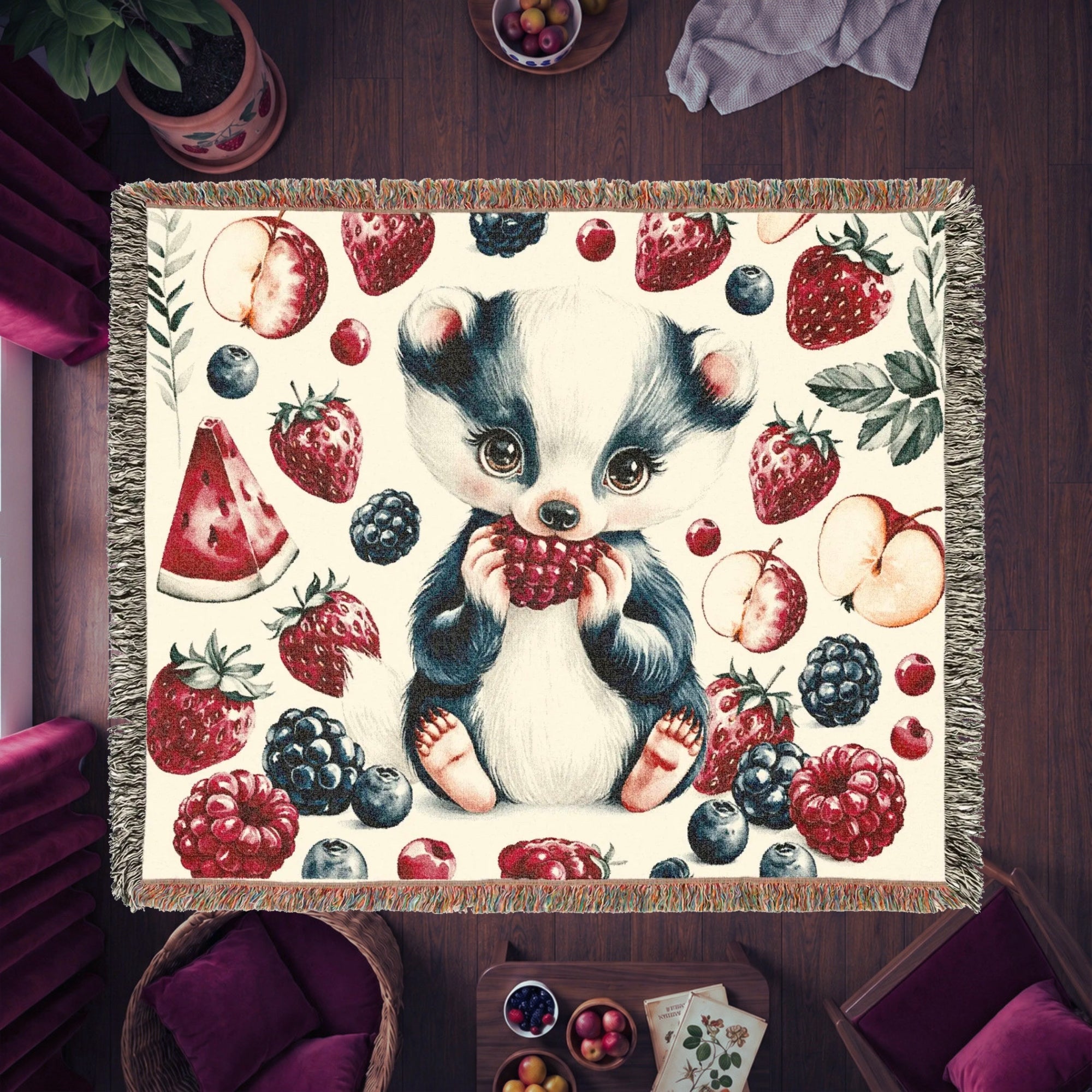 Sweet Berry Skunk Woven Cotton Blanket