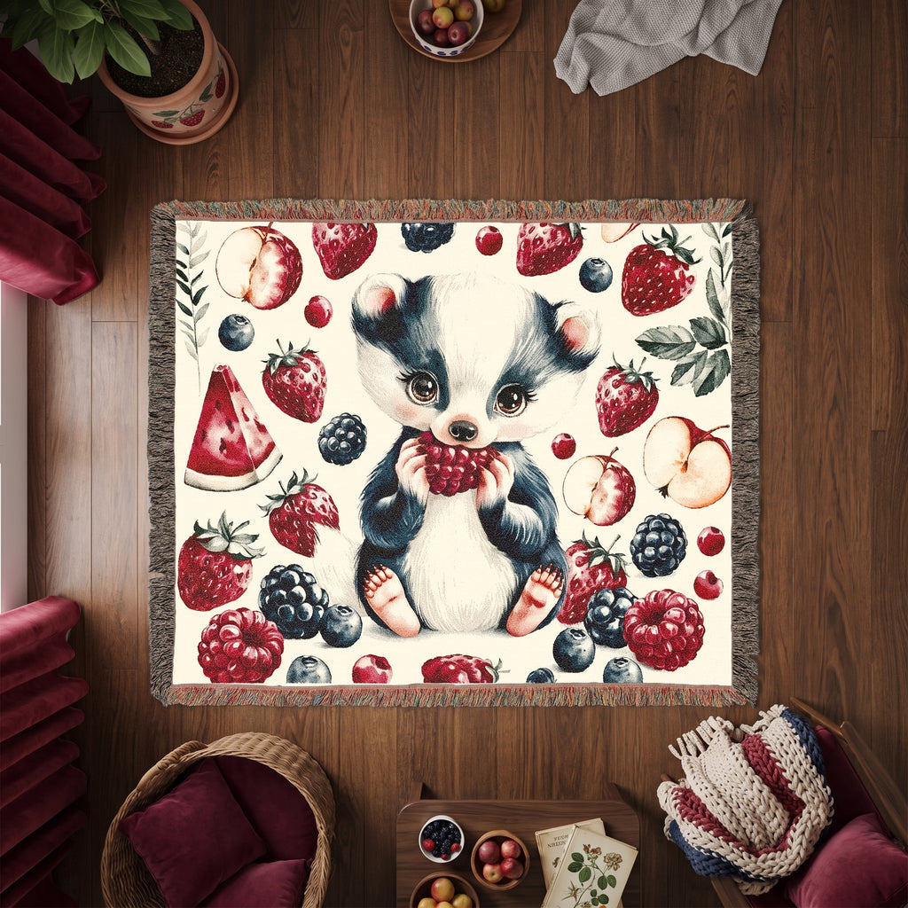 Sweet Berry Skunk Woven Cotton Blanket