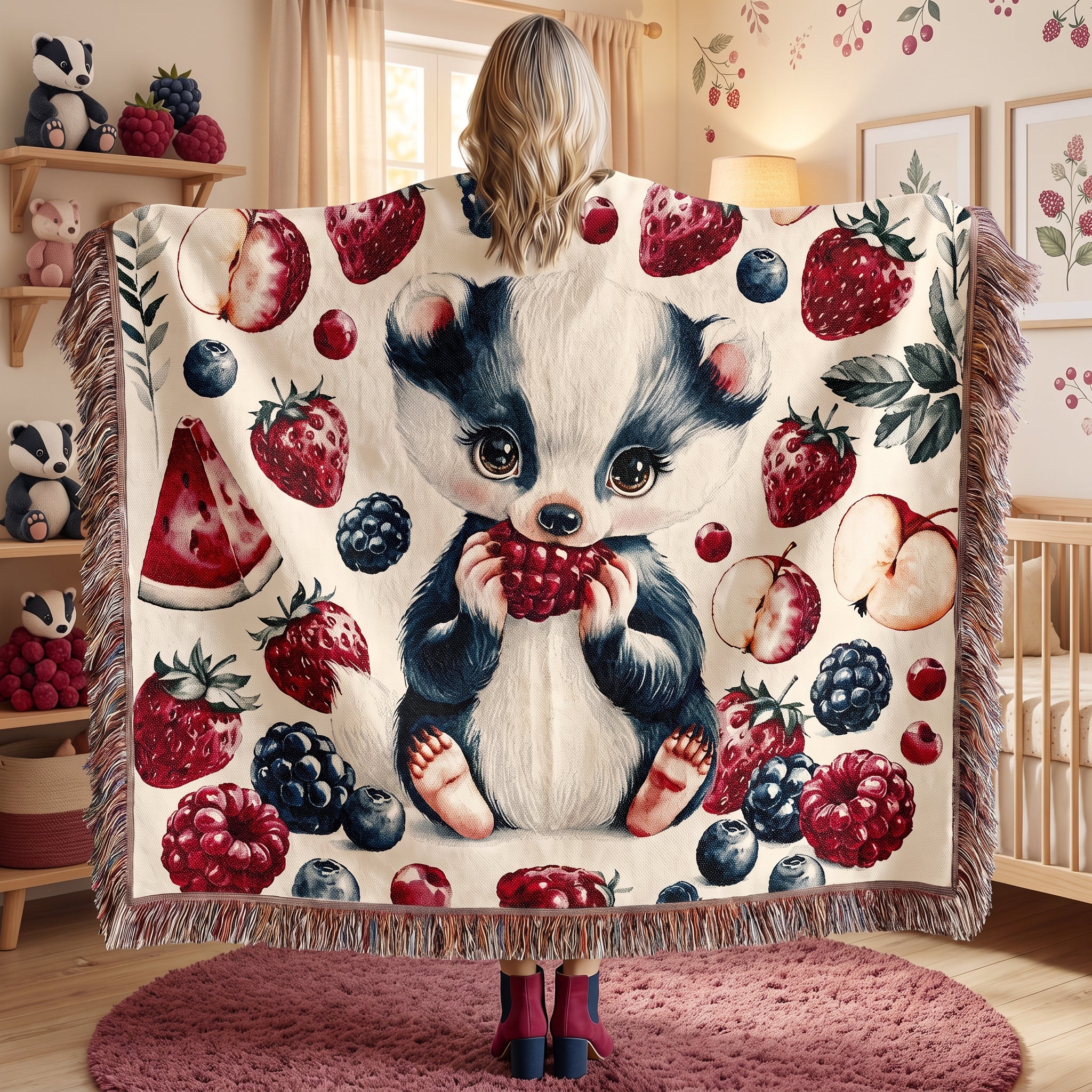 Sweet Berry Skunk Woven Cotton Blanket