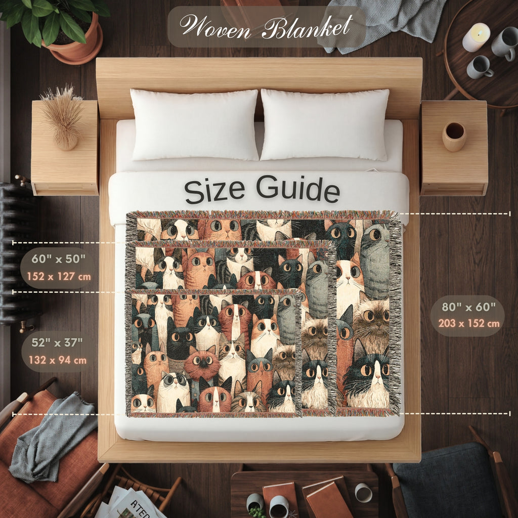 Whimsical Cat Collage Woven Blanket – Colorful Folk Art Cat Throw