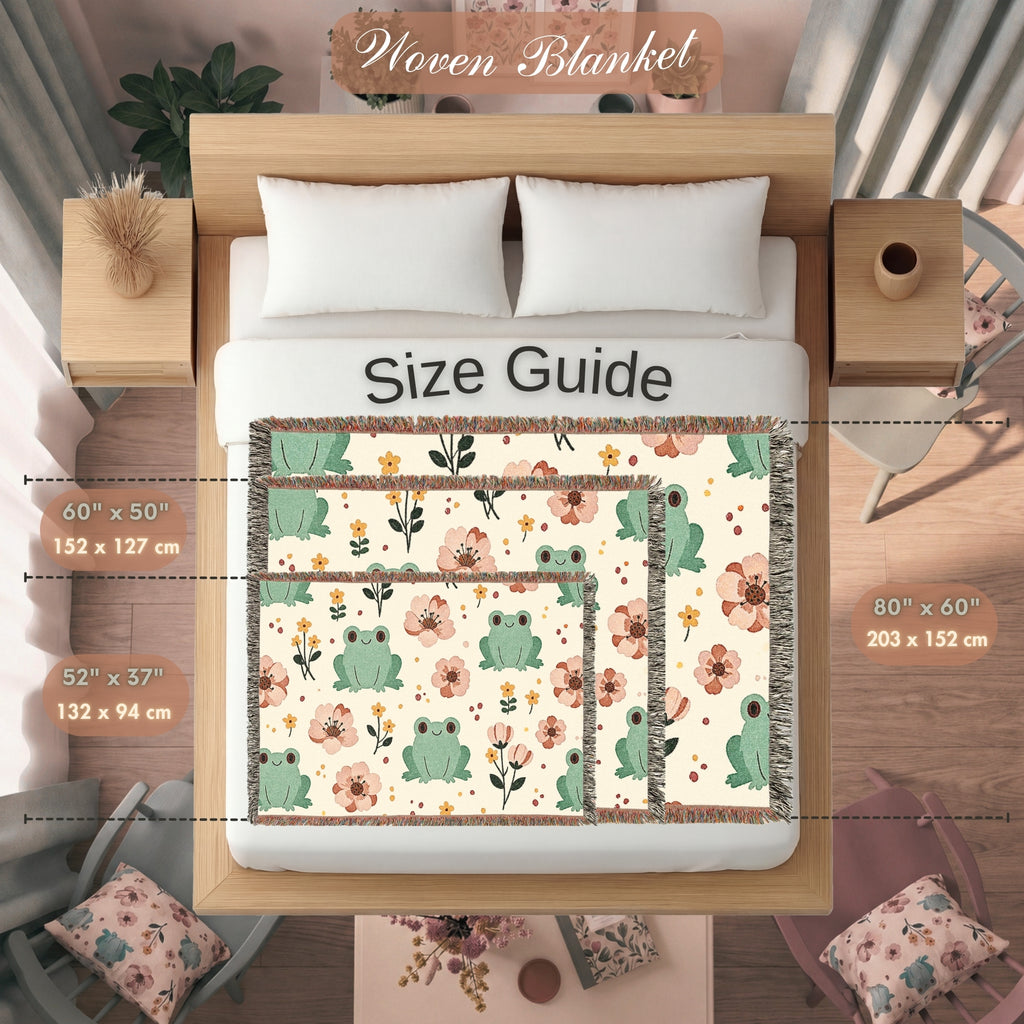 Floral Frog Woven Blanket – Whimsical Botanical Animal Throw