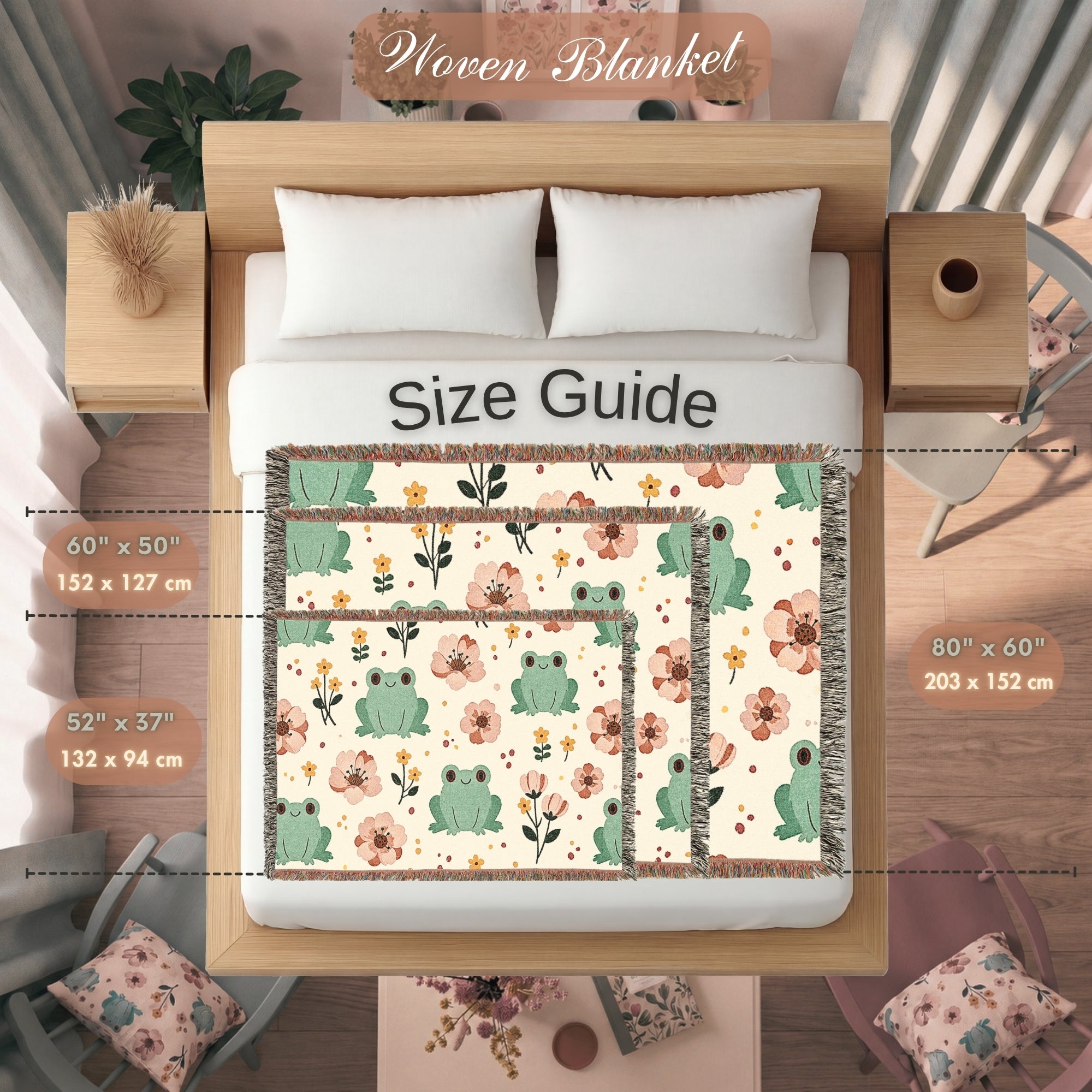 Floral Frog Woven Blanket – Whimsical Botanical Animal Throw