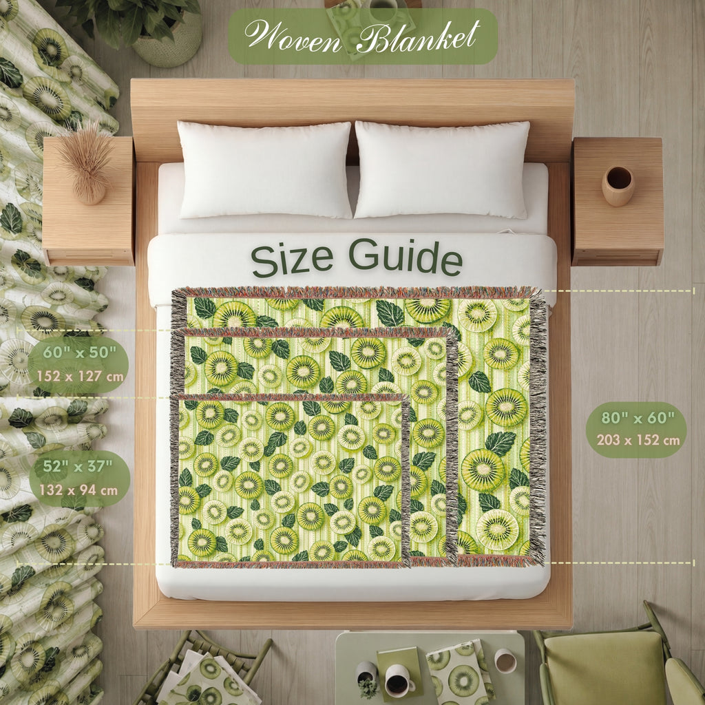 Kiwi Fruit Woven Blanket – Green Botanical Cotton Throw