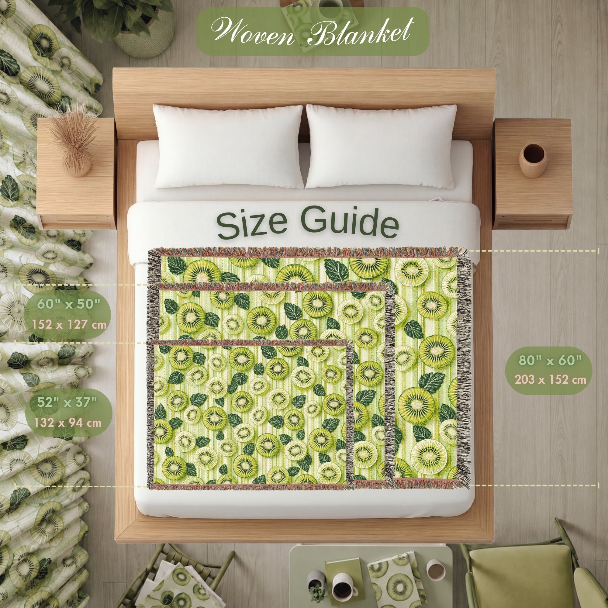 Kiwi Fruit Woven Blanket – Green Botanical Cotton Throw