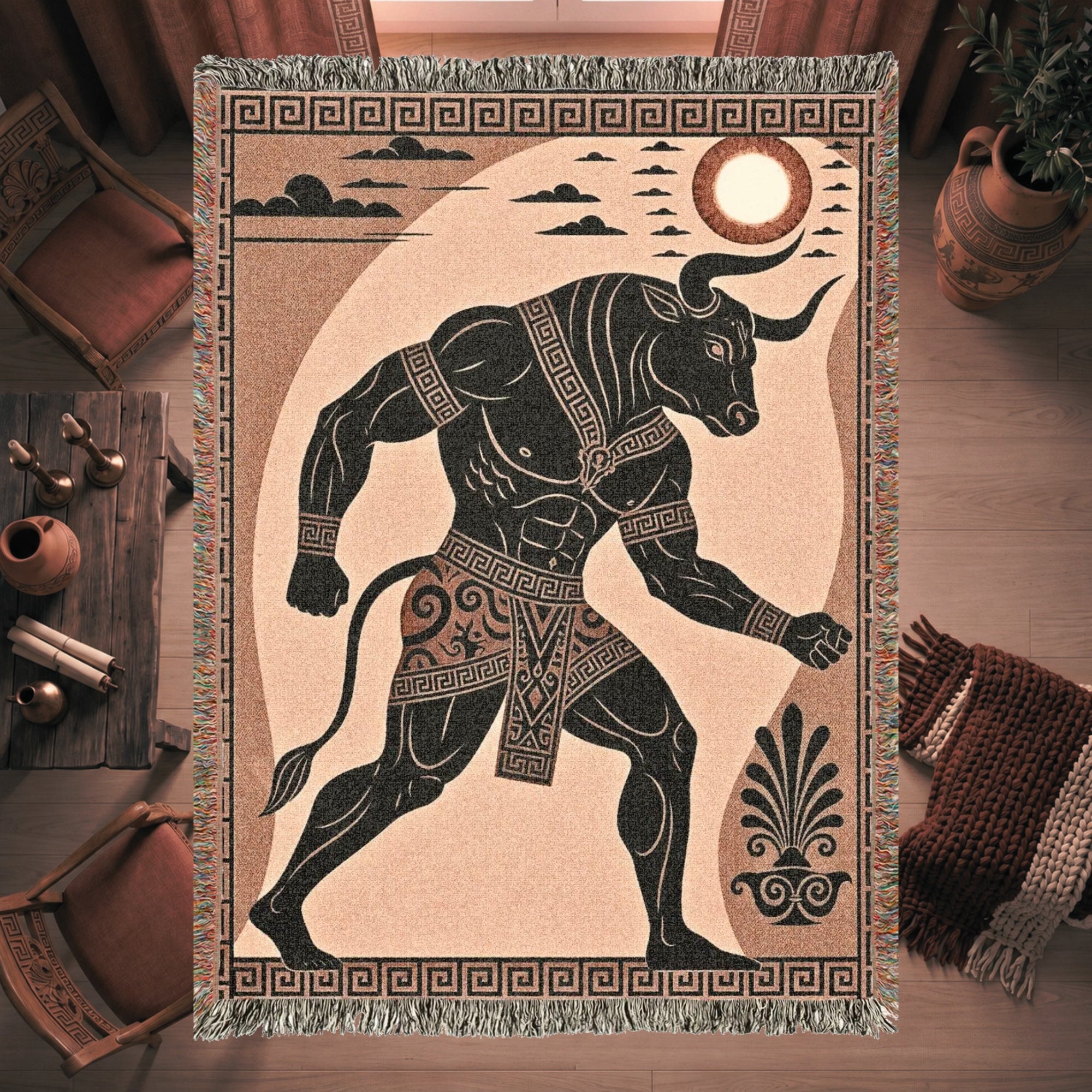 Minotaur Woven Blanket – Ancient Greek Mythology Throw