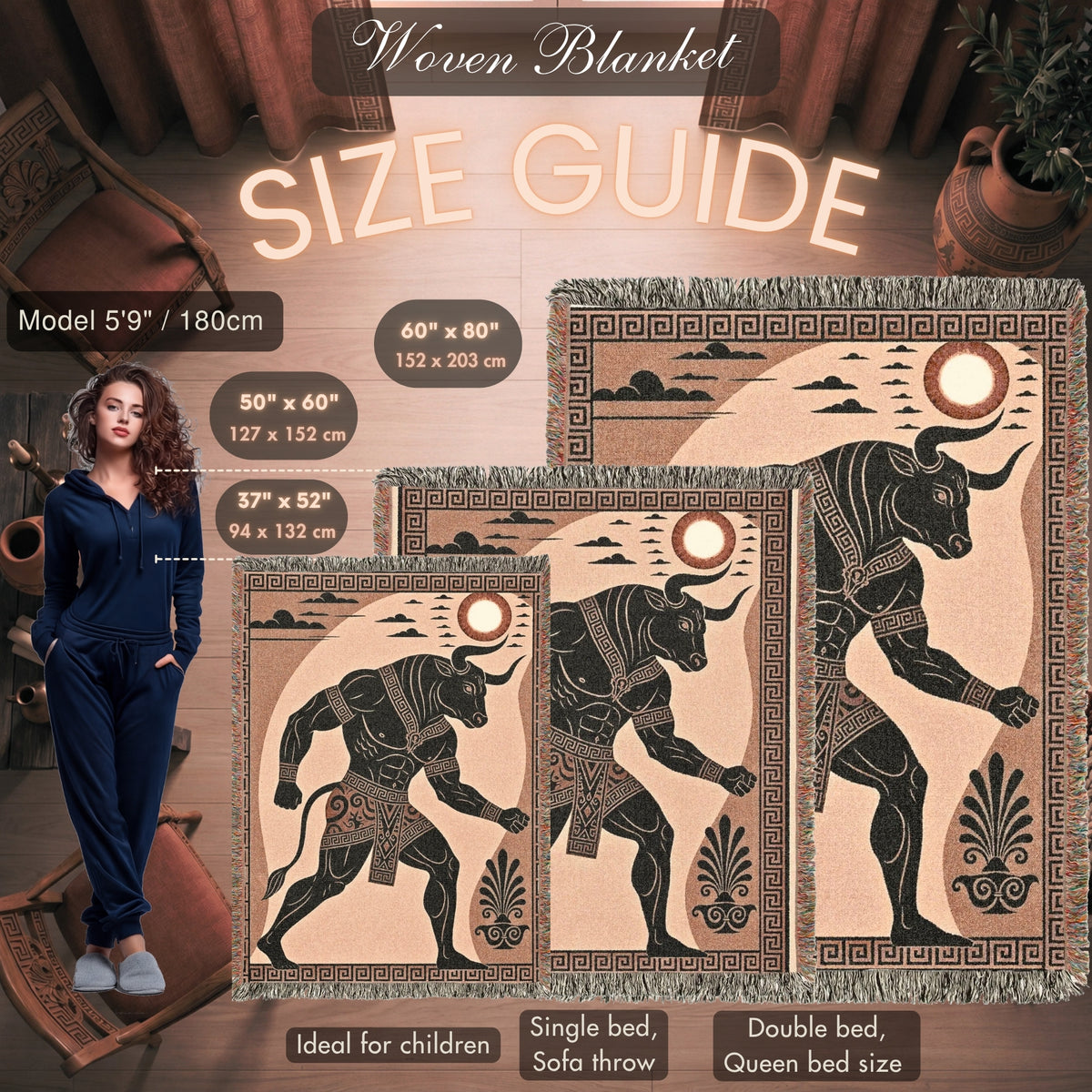 Minotaur Woven Blanket – Ancient Greek Mythology Throw