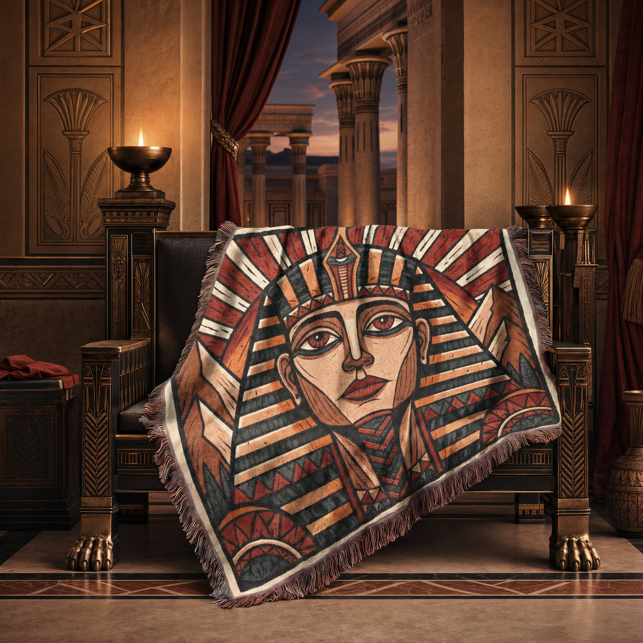 Egyptian Pharaoh Woven Blanket – Ancient Royal Portrait Throw