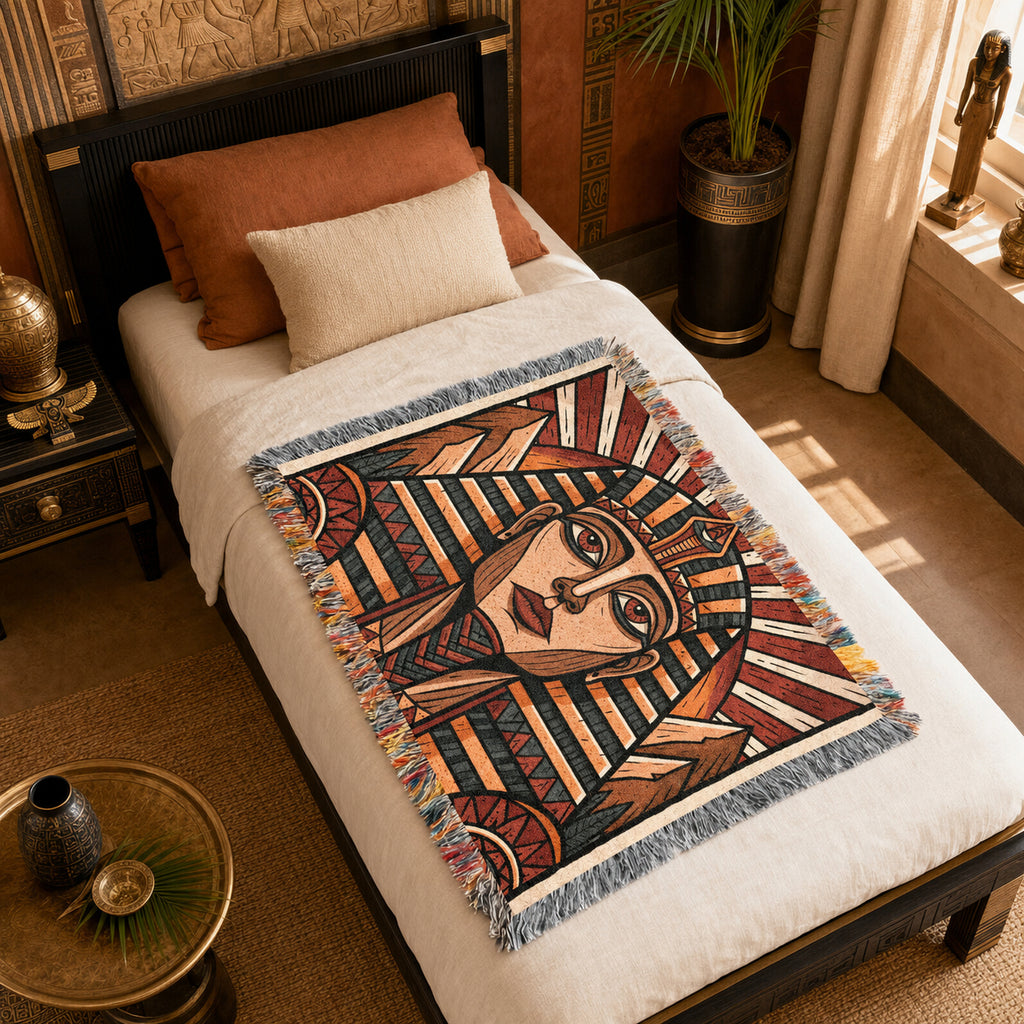 Egyptian Pharaoh Woven Blanket – Ancient Royal Portrait Throw