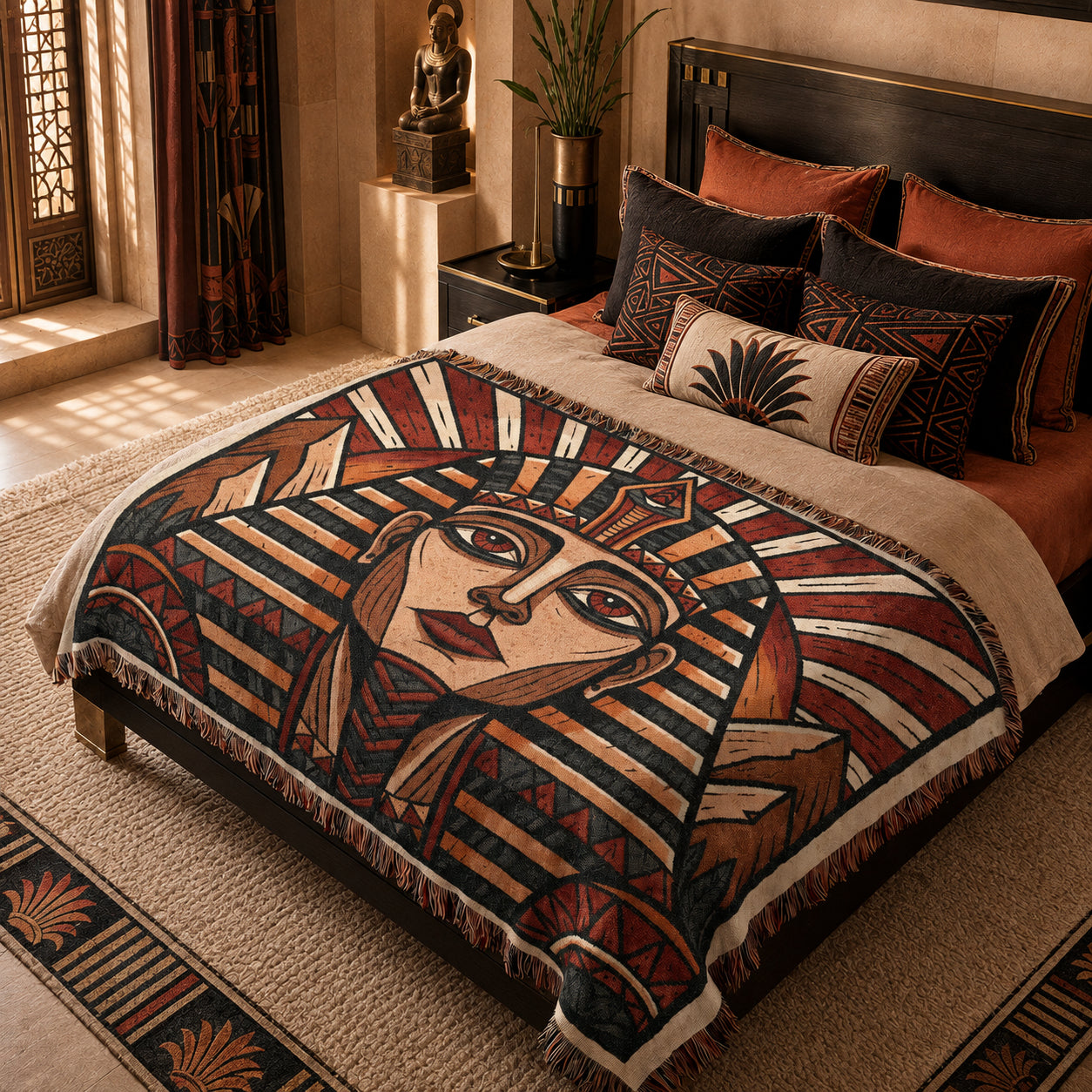 Egyptian Pharaoh Woven Blanket – Ancient Royal Portrait Throw