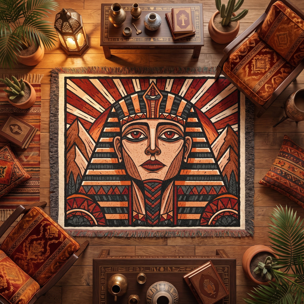 Egyptian Pharaoh Woven Blanket – Ancient Royal Portrait Throw