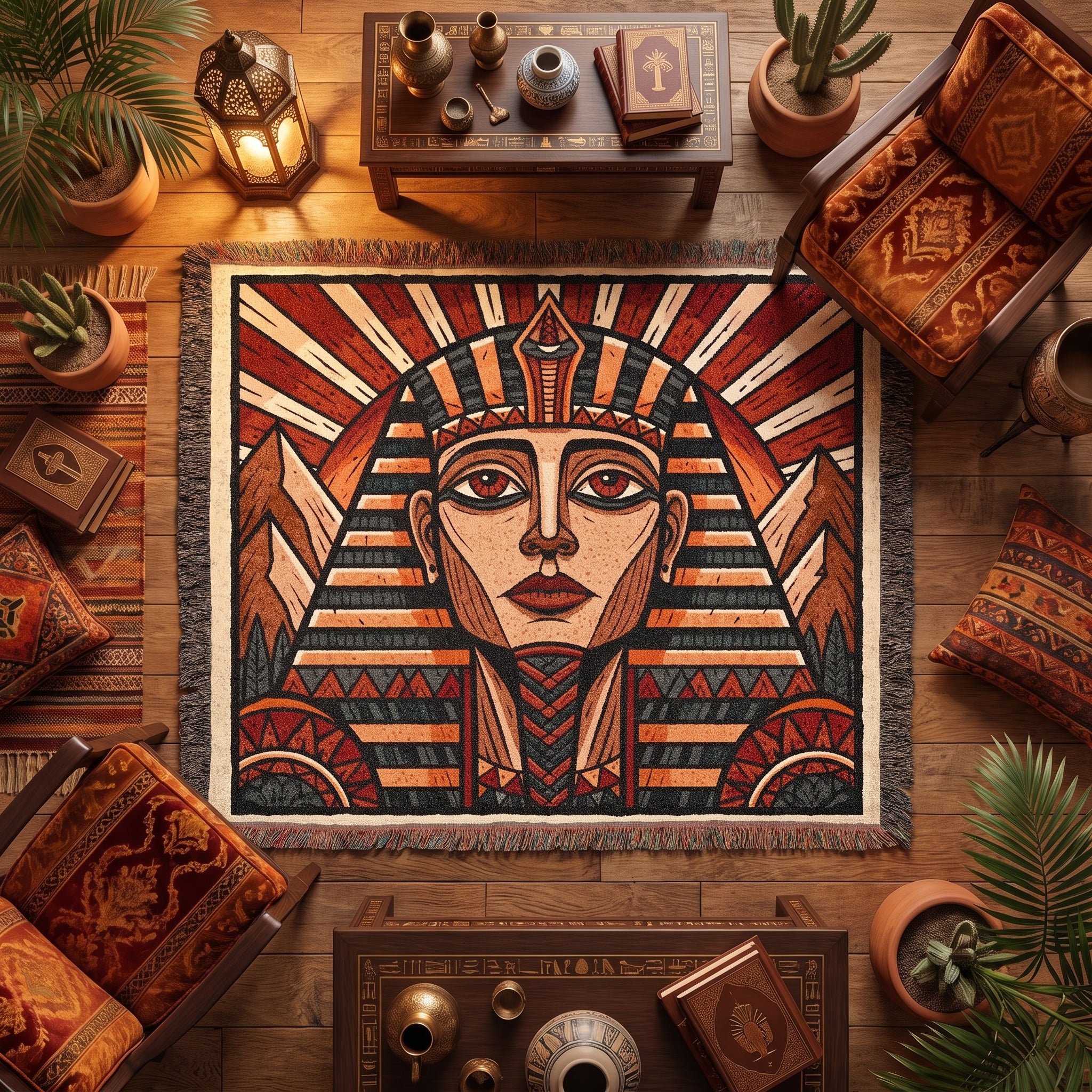 Egyptian Pharaoh Woven Blanket – Ancient Royal Portrait Throw