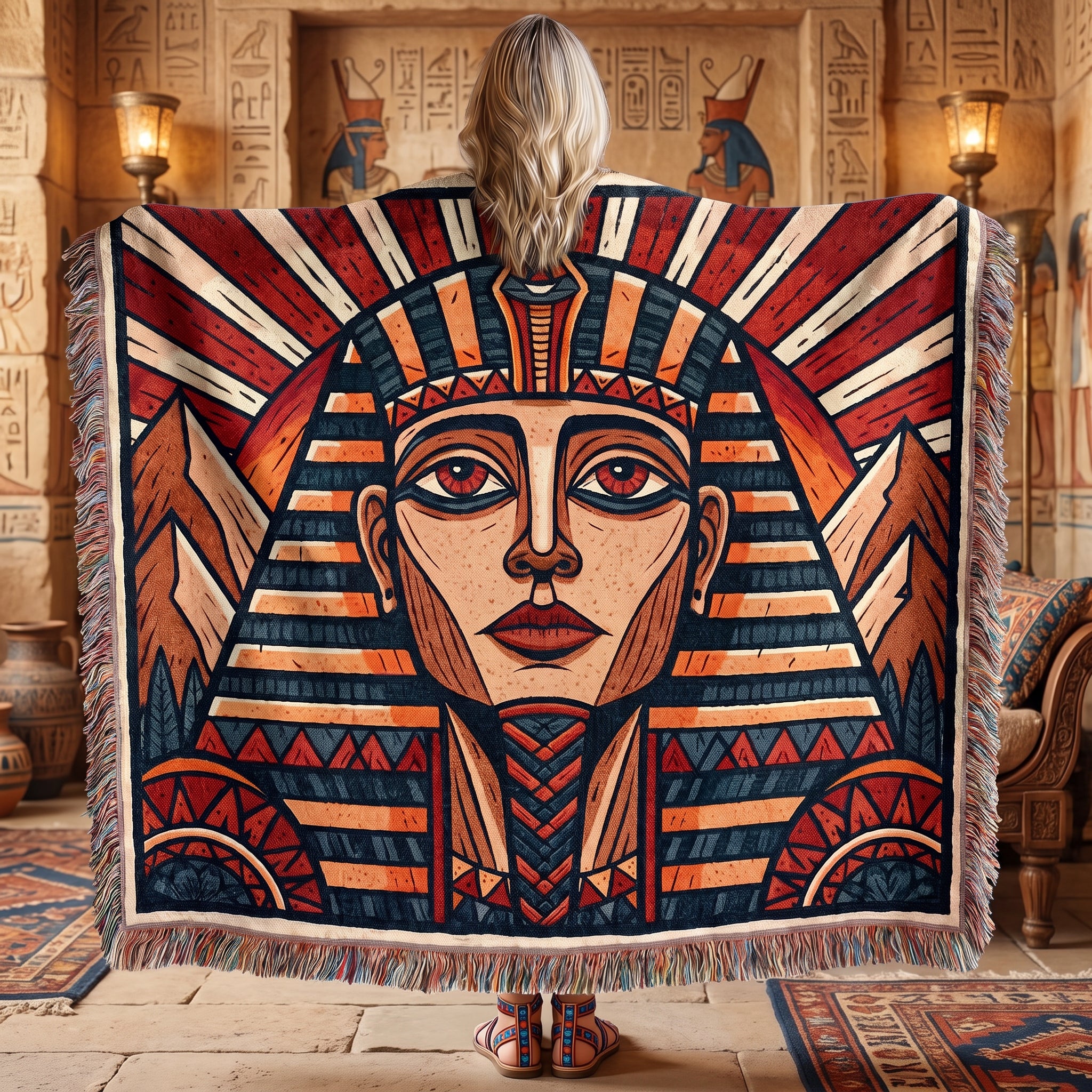 Egyptian Pharaoh Woven Blanket – Ancient Royal Portrait Throw
