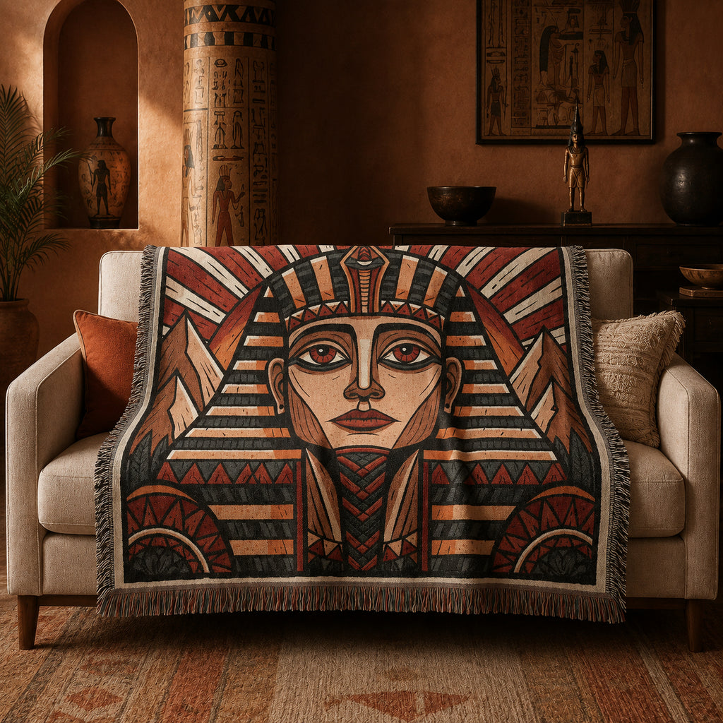 Egyptian Pharaoh Woven Blanket – Ancient Royal Portrait Throw