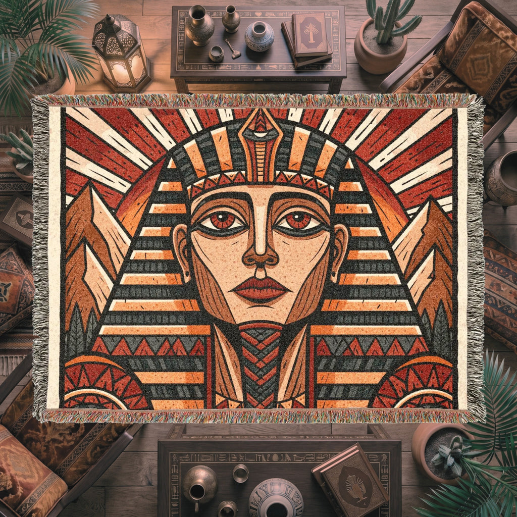 Egyptian Pharaoh Woven Blanket – Ancient Royal Portrait Throw