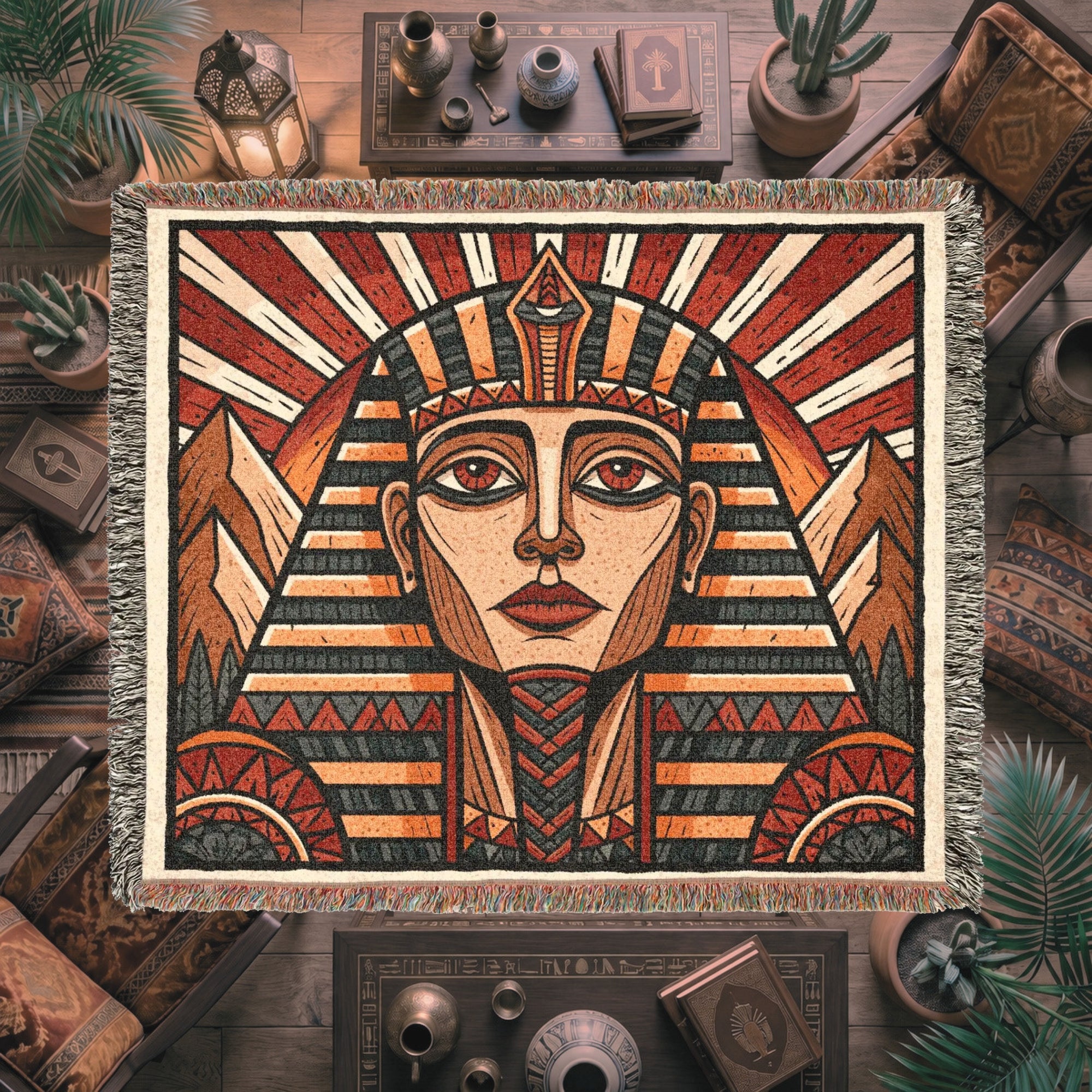 Egyptian Pharaoh Woven Blanket – Ancient Royal Portrait Throw