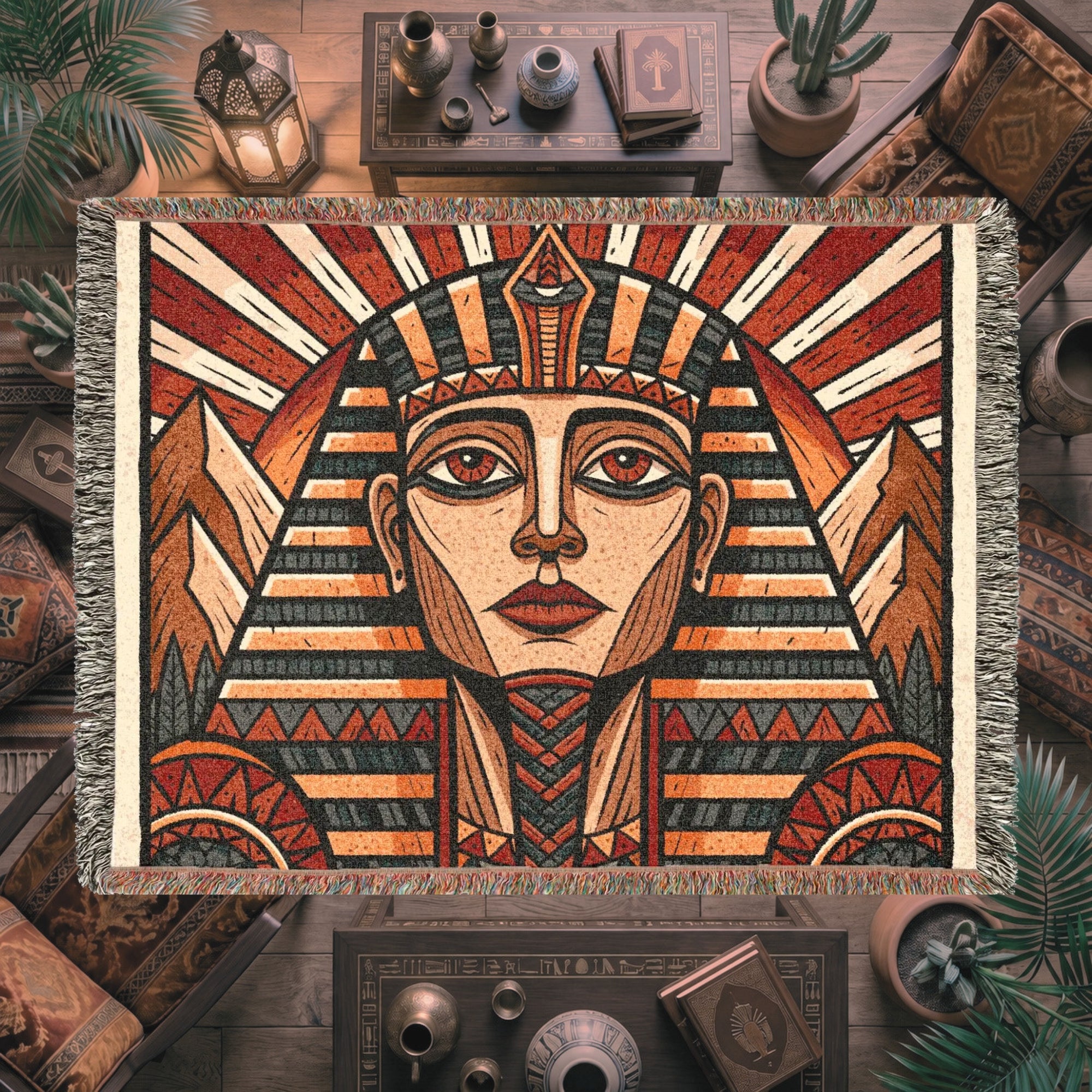 Egyptian Pharaoh Woven Blanket – Ancient Royal Portrait Throw