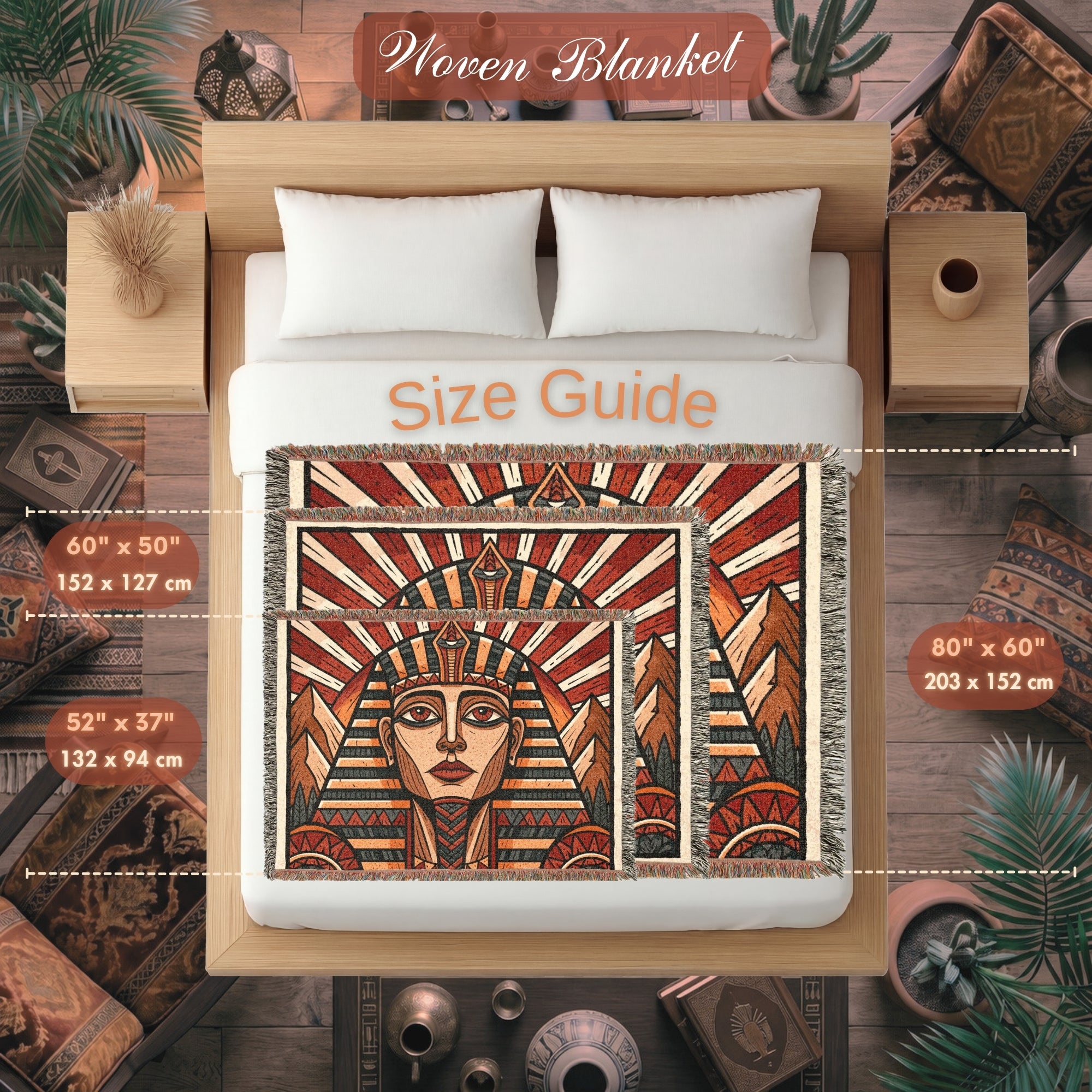 Egyptian Pharaoh Woven Blanket – Ancient Royal Portrait Throw
