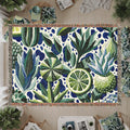 Lime Woven Blanket – Blue Green Botanical Citrus Throw